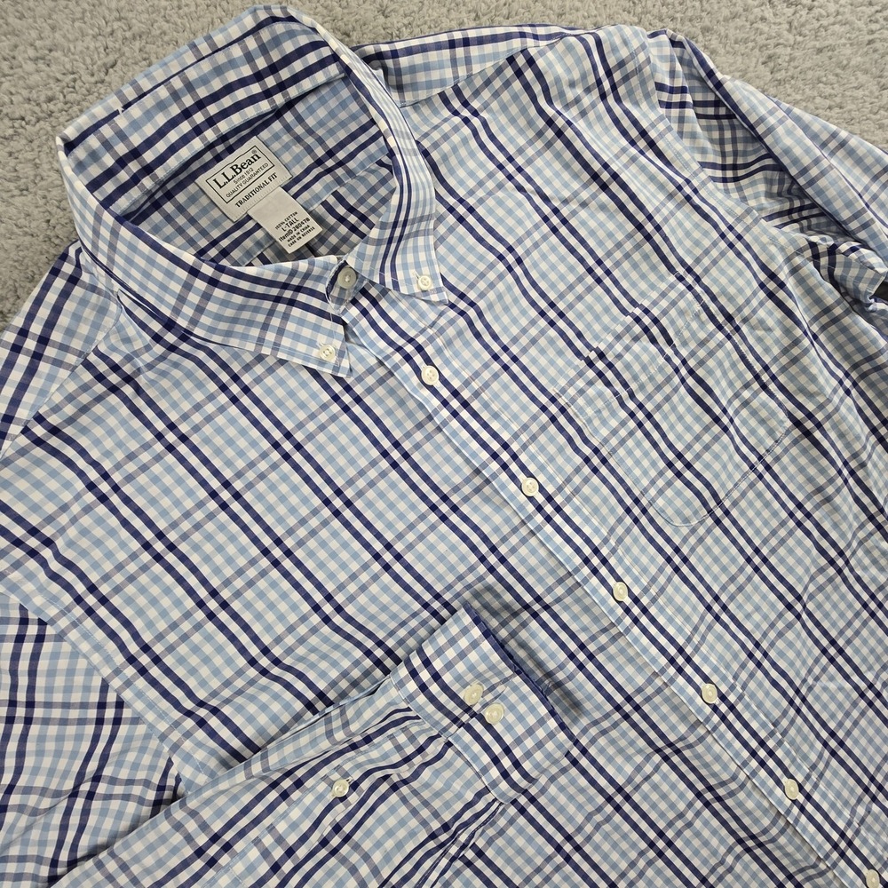 LL Bean Shirt‎ Traditional Fit Mens LT Large Tall Blue Plaid Pocket Long Sleeve